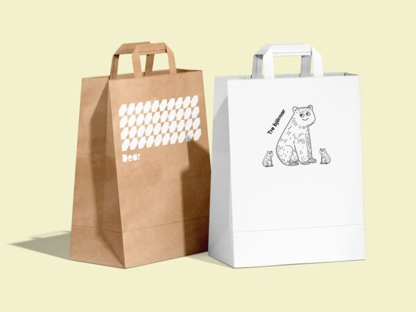 Brun Papperspåse Platta Handtag med eget tryck - Din design - Enklapack.se